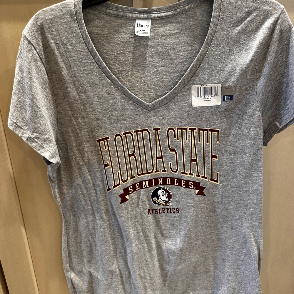 Hanes Gray Florida State Seminoles V-Neck Tee with Garnet & Gold Logo FSU